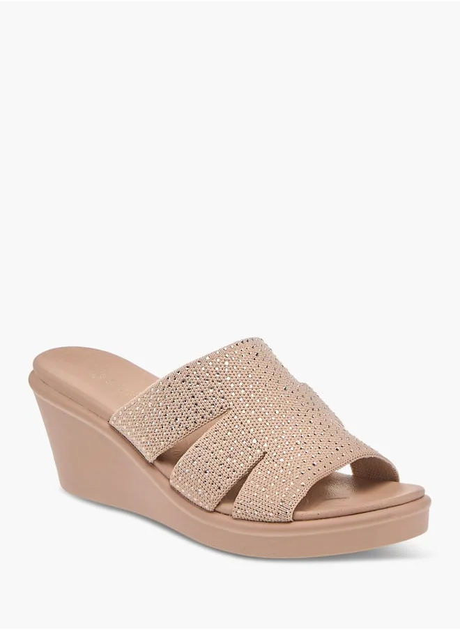 لو كونفورت Womens Embellished Slip-On Sandals With Wedge Heels Ramadan Collection