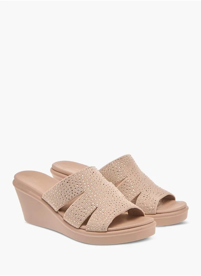 لو كونفورت Womens Embellished Slip-On Sandals With Wedge Heels Ramadan Collection