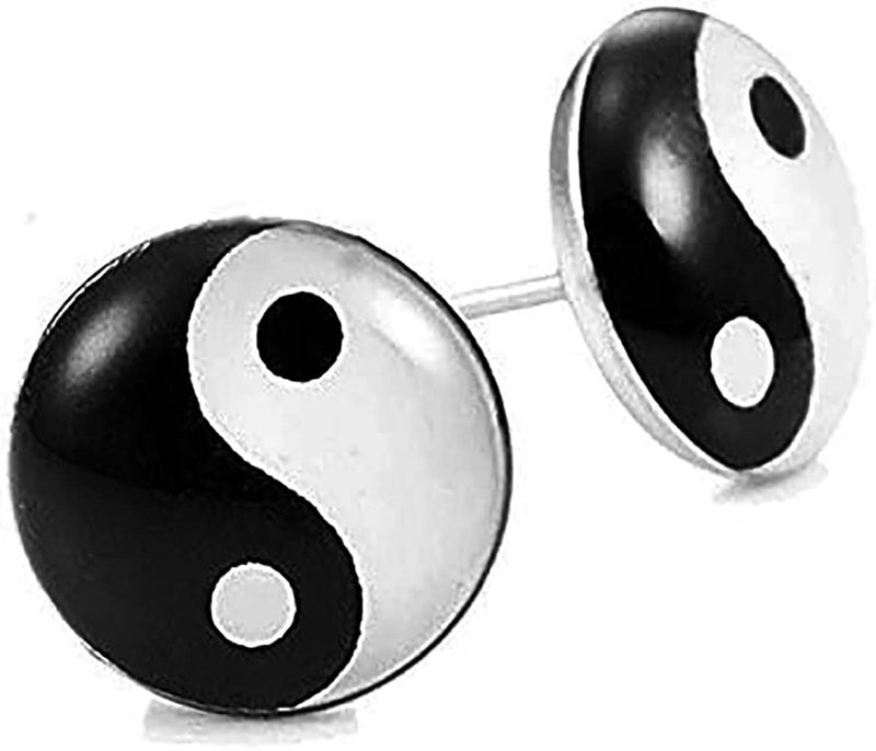 SIISPRI YZstyle Chic Unisex Yin and Yang Stainless Steel Silver Stud Earrings, Color Black and White (Black+WhiteER0032) - Image 3