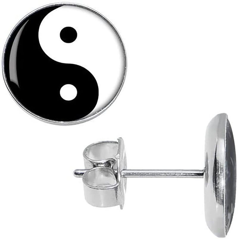 SIISPRI YZstyle Chic Unisex Yin and Yang Stainless Steel Silver Stud Earrings, Color Black and White (Black+WhiteER0032) - Image 4