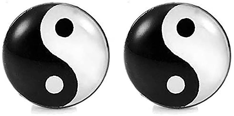 SIISPRI YZstyle Chic Unisex Yin and Yang Stainless Steel Silver Stud Earrings, Color Black and White (Black+WhiteER0032) - Image 1