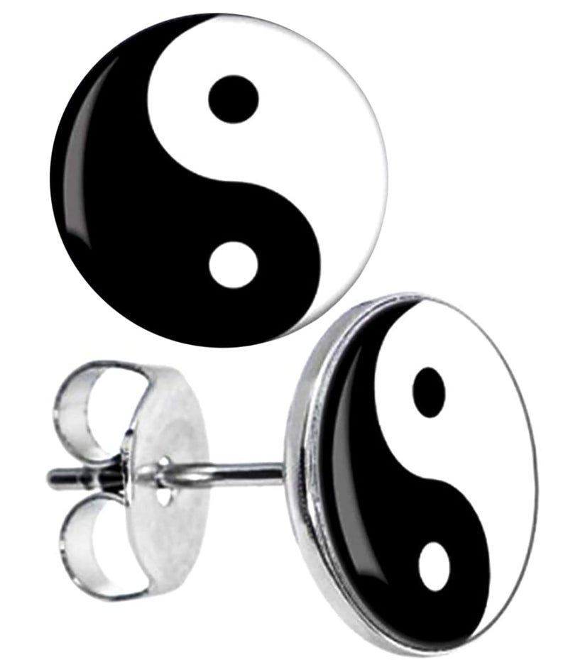 SIISPRI YZstyle Chic Unisex Yin and Yang Stainless Steel Silver Stud Earrings, Color Black and White (Black+WhiteER0032) - Image 5