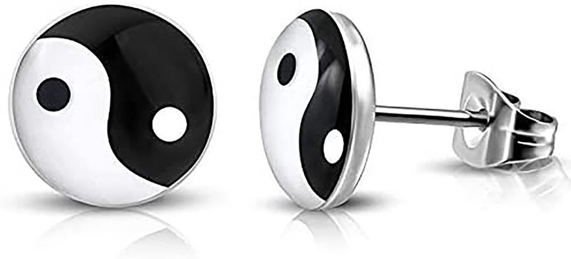SIISPRI YZstyle Chic Unisex Yin and Yang Stainless Steel Silver Stud Earrings, Color Black and White (Black+WhiteER0032) - Image 2