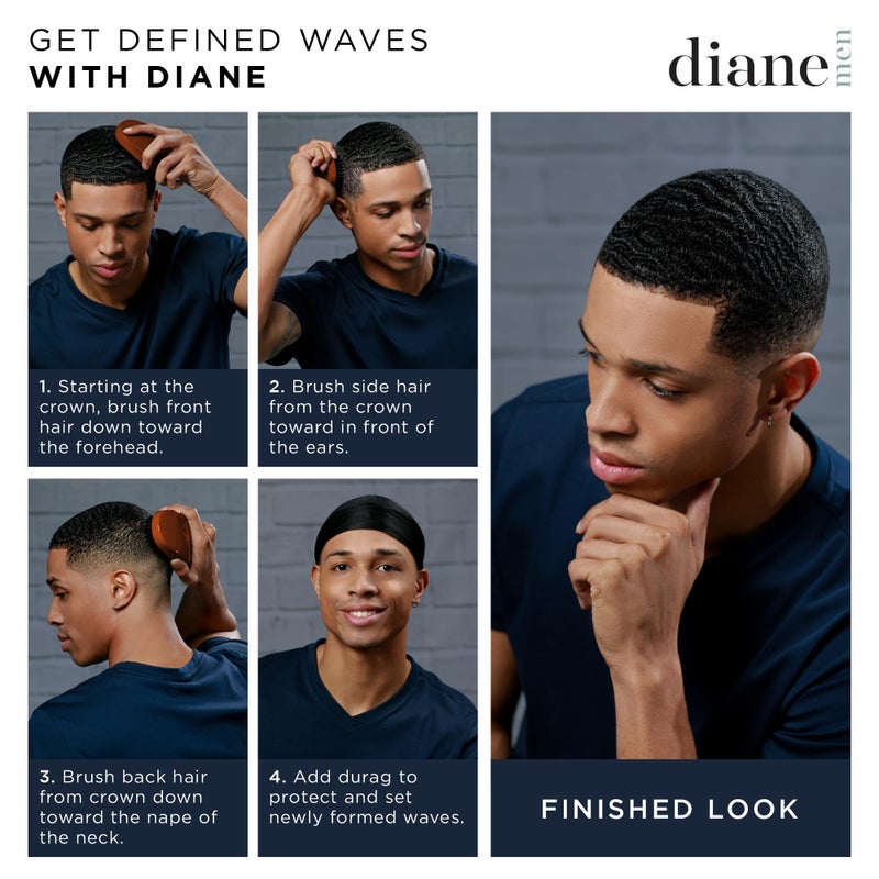 Diane Premium 100% Boar Bristle Military Wave Brush for Men and Barbers â€“ Medium Bristles for Thick Coarse Hair â€“ Use for Detangling, Smoothing, Wave Styles, Soft on Scalp, Restores Shine - Image 4