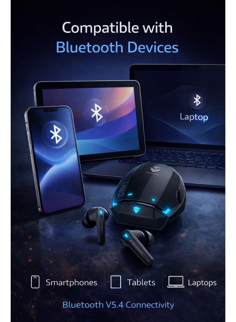 ماكينيك سماعات ميكانيك تي اتش 60 للألعاب لاسلكية بلوتوث 5.4 – جيمينغ إيربودز بدون تأخير بزمن استجابة منخفض جدًا، جيمينغ إيربودز تي دبليو إس، وضعين صوت (ألعاب وموسيقى)، مايكروفون مع عزل ضوضاء ENC، صوت ستيريو غامر، مقاومة ماء، بطارية طويلة مع علبة شحن، شحن سريع تايب سي، إيرفونز بلوتوث – متوافقة مع ريد ماجيك، آيفون، آيباد، أندرويد، سامسونج واللابتوب - Image 4