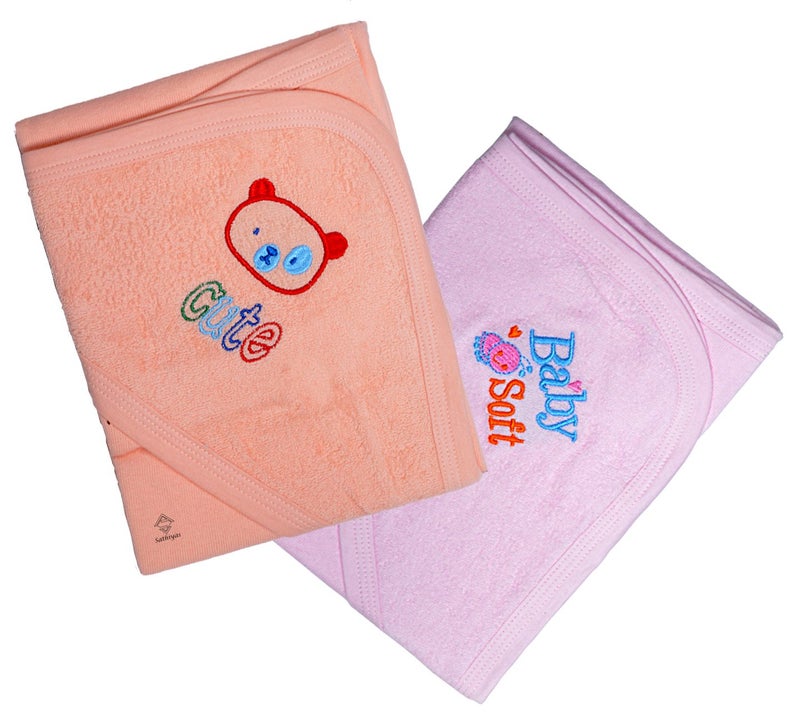 Sathiyas Akash 100% Cotton Embroidered Baby Towels - Pack of 2 (Blue || Pink) - Image 4