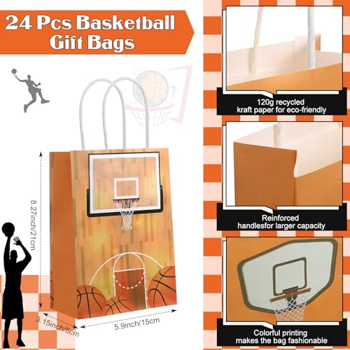 ShinyRelief 72 Pcs Basketball Party Favors Set Includes 24 Paper Gift Bags 24 Silicone Wristbands 24 Sports Stress Balls Goodie Bag Fillers Gifts for Sports Themed Birthday Party Supplies - Image 4