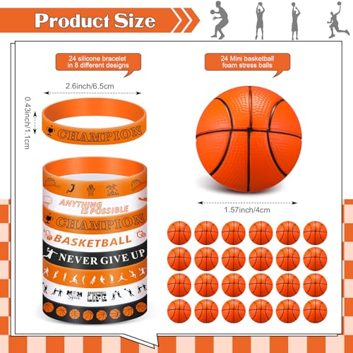 ShinyRelief 72 Pcs Basketball Party Favors Set Includes 24 Paper Gift Bags 24 Silicone Wristbands 24 Sports Stress Balls Goodie Bag Fillers Gifts for Sports Themed Birthday Party Supplies - Image 5