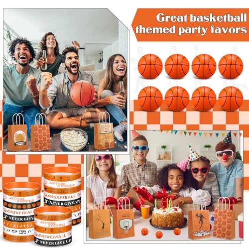 ShinyRelief 72 Pcs Basketball Party Favors Set Includes 24 Paper Gift Bags 24 Silicone Wristbands 24 Sports Stress Balls Goodie Bag Fillers Gifts for Sports Themed Birthday Party Supplies - Image 3