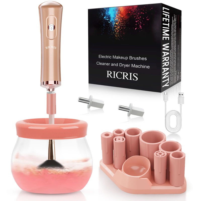 RICRIS Electric Makeup Brush Cleaner and Dryer Machine  Super Fast Clean and Dry Make Up Brushes  Automatic Cosmetic Brush Spinner Washer Tools