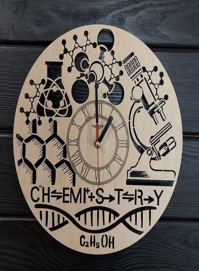 NABSTER 12 Inch Wooden Wall Clock - Featuring a Chemistry-Themed Design, Perfect for Science Teachers, Students, and Friends, Ideal for Birthdays, Teacher's Day, or Any Occasion 12 Inch - Image 1