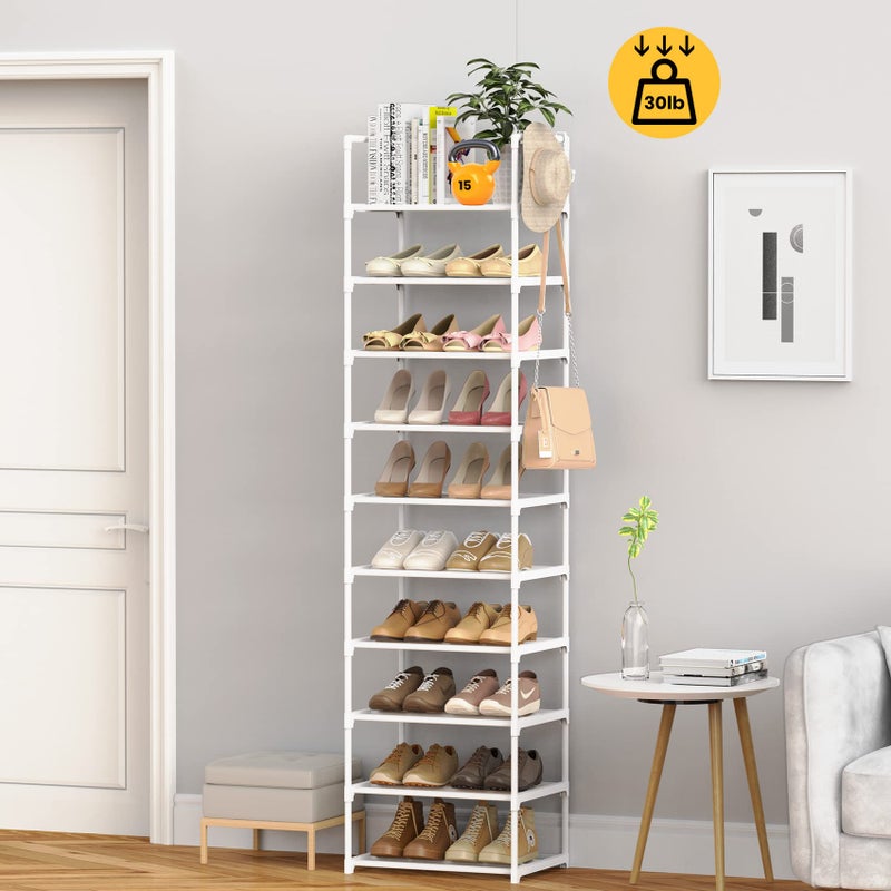 WEXCISE Metal Shoe Rack Organizer 10 Tiers, 20-24 Pairs Narrow Tall Shoe Racks for Closets Entryway - Vertical Boots Organizer Storage - Sturdy Shoe Shelf Cabinet White - Image 2