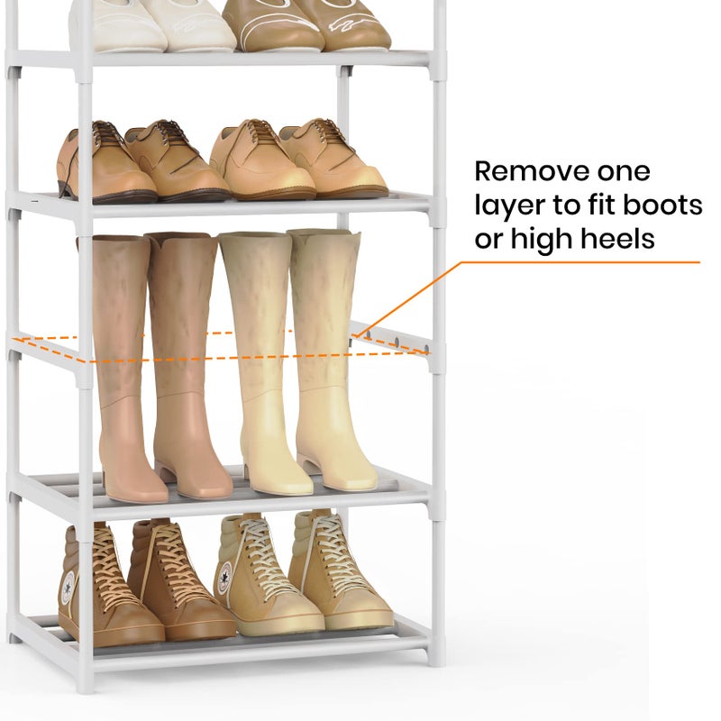 WEXCISE Metal Shoe Rack Organizer 10 Tiers, 20-24 Pairs Narrow Tall Shoe Racks for Closets Entryway - Vertical Boots Organizer Storage - Sturdy Shoe Shelf Cabinet White - Image 5