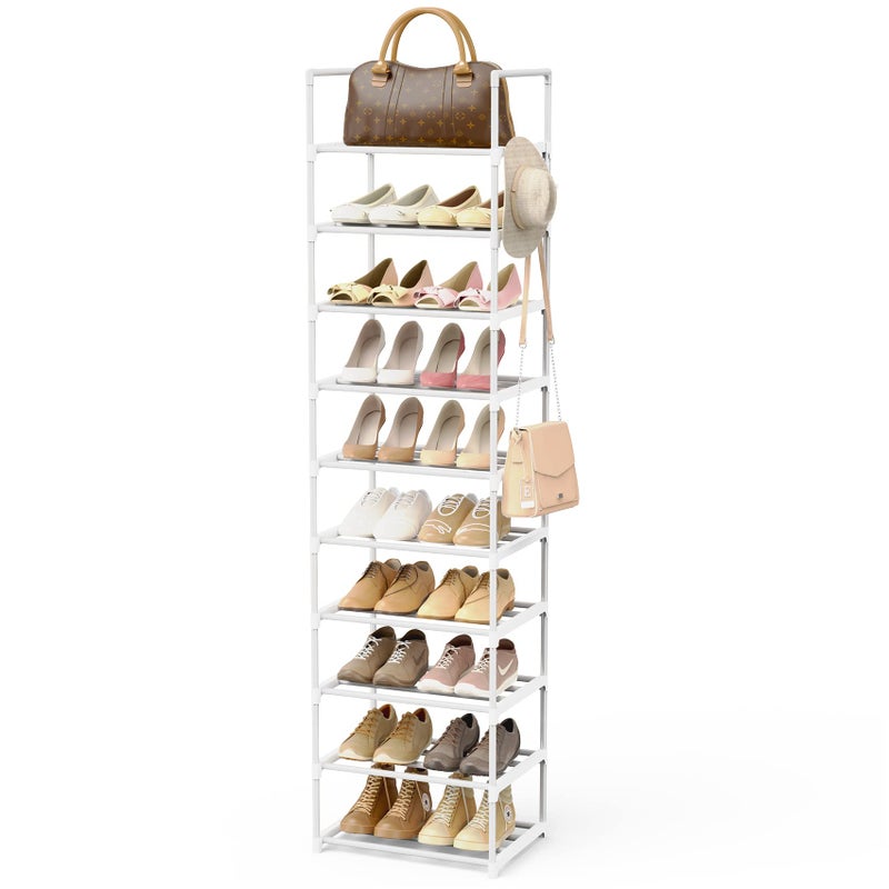 WEXCISE Metal Shoe Rack Organizer 10 Tiers, 20-24 Pairs Narrow Tall Shoe Racks for Closets Entryway - Vertical Boots Organizer Storage - Sturdy Shoe Shelf Cabinet White - Image 1