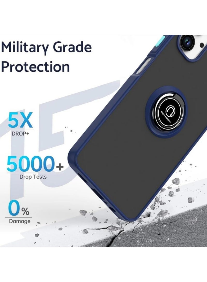 Case for Samsung Galaxy A06 Case Cover Metal Ring Holder Grip Kickstand Car Magnetic Mount Shockproof Matte Hard Back Bumper Case for Samsung Galaxy A06 2024 (Blue) - Image 2