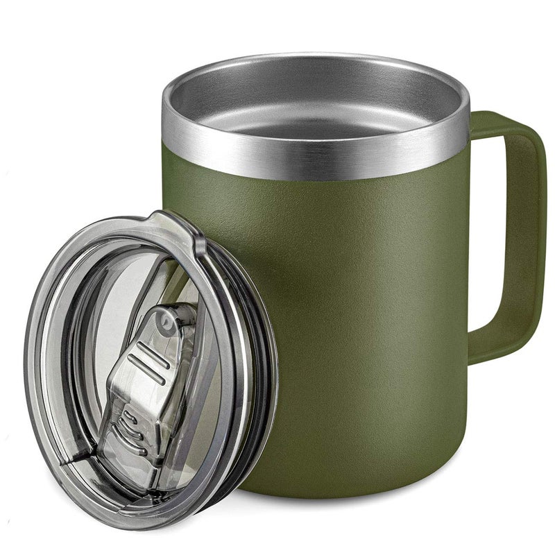 ALOUFEA 12oz Stainless Steel Insulated Coffee Mug with Handle  Double Wall Vacuum Travel Mug  Tumbler Cup with Sliding Lid  Army Green - Image 1