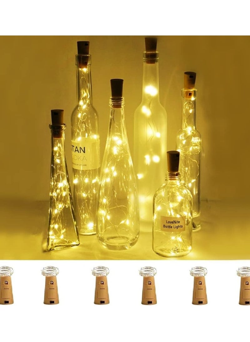 Goolsky Wine Bottle Lights with Cork, 6 Pack Battery Operated 15 LED Cork Shape Silver Wire Colorful Fairy Mini String Lights for DIY, Party, Decor,Wedding (Warm White) - Image 1