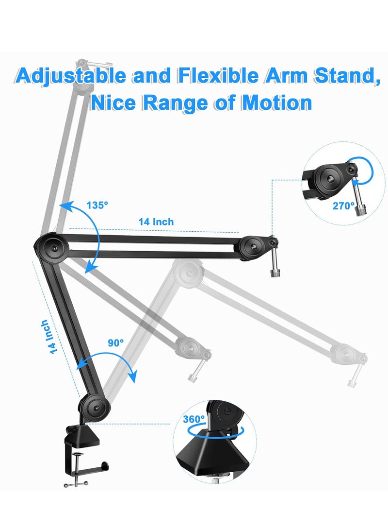 XiuWoo Mic Boom Arm, Microphone Stand Desk Mount with 5/8 Thread, Heavy Duty Boom Mic Stand for Blue Yeti, Hyperx Quadcast, With Filter, 5/8" to 3/8", to 1/4" Adapter with 8 Cable Ties(without Microphone) - Image 2