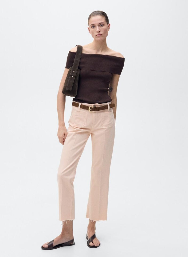 MANGO Flared Cropped Jeans With Pockets  - Image 4