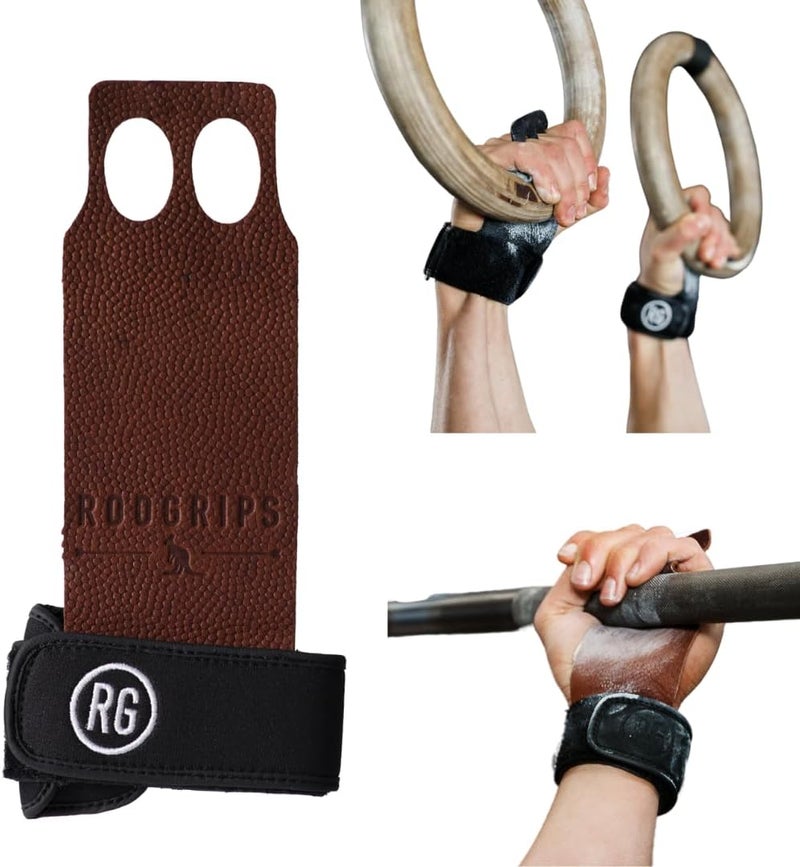 RooGrips 2 Finger Premium Leather Hand Grips for Gymnastic Bars, Cross Training, Gym & Home Workouts, Pull Up Bars & Weightlifting - The Most Durable Palm Guard from Rips and Blisters - Image 1