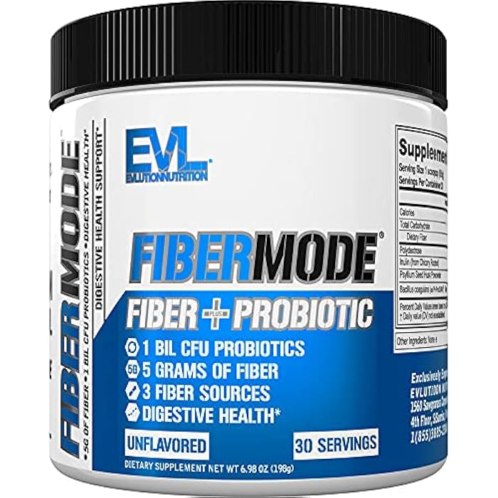 Evlution Nutrition FiberMode - Fiber + Probiotic Powder - Digestive Health & Immune Support - 1bil CFU Probiotics + 5g Fiber - Gluten Free & Vegan - Unflavored - Dietary Supplement - 30 Servings - Image 1