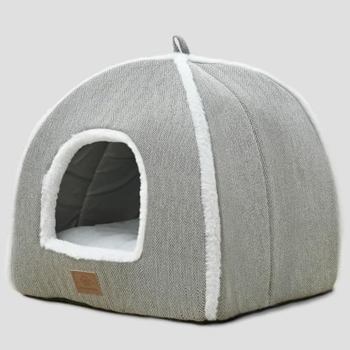 WINDRACING Cat Beds for Indoor Cats-Cat Bed Cave House Tent for Kittens and Small Pets with Washable Cushioned,Soft and Warm Indoor House, Grey, 15 inches - Image 1