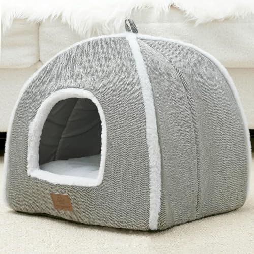 WINDRACING Cat Beds for Indoor Cats-Cat Bed Cave House Tent for Kittens and Small Pets with Washable Cushioned,Soft and Warm Indoor House, Grey, 15 inches - Image 2