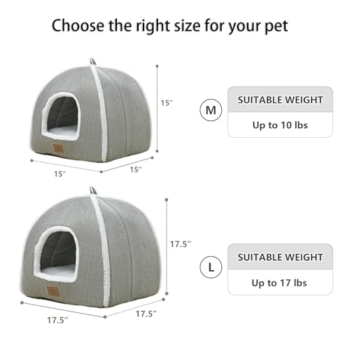 WINDRACING Cat Beds for Indoor Cats-Cat Bed Cave House Tent for Kittens and Small Pets with Washable Cushioned,Soft and Warm Indoor House, Grey, 15 inches - Image 5