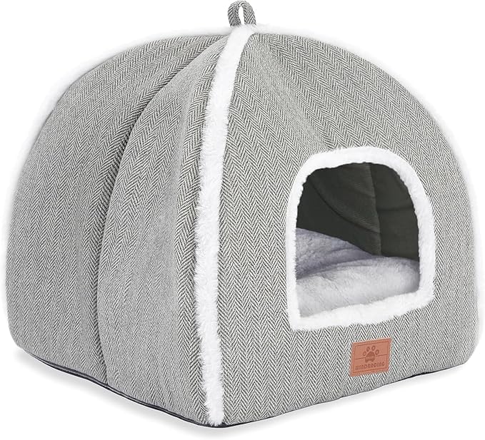 WINDRACING Cat Beds for Indoor Cats-Cat Bed Cave House Tent for Kittens and Small Pets with Washable Cushioned,Soft and Warm Indoor House, Grey, 15 inches - Image 4