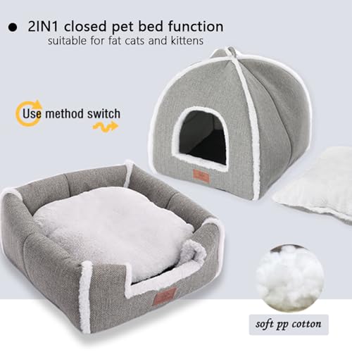 WINDRACING Cat Beds for Indoor Cats-Cat Bed Cave House Tent for Kittens and Small Pets with Washable Cushioned,Soft and Warm Indoor House, Grey, 15 inches - Image 3