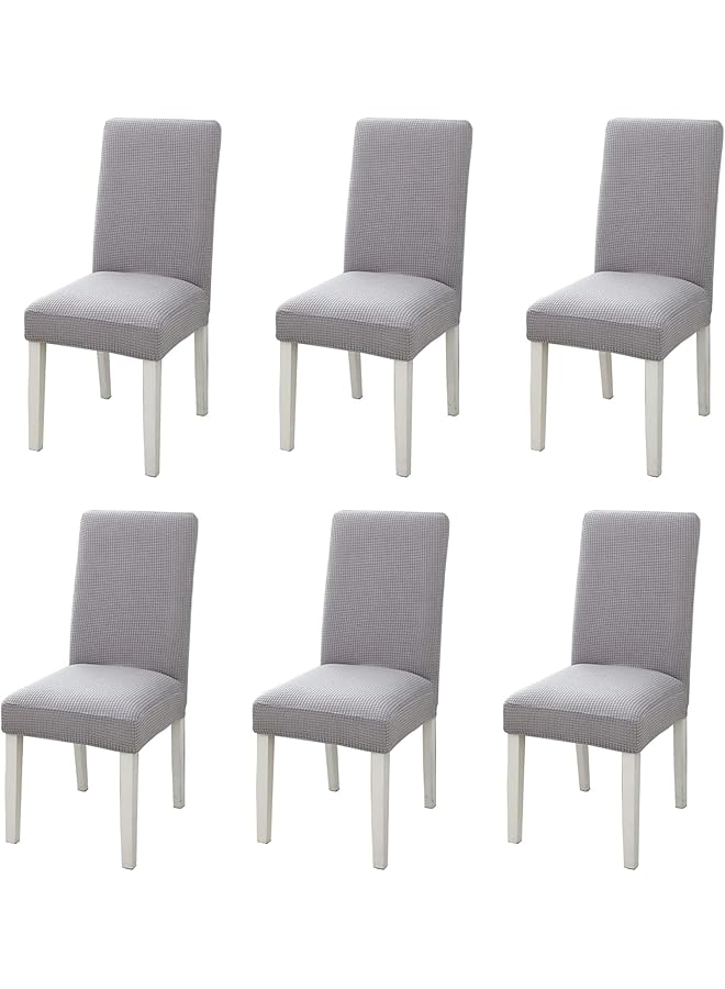 The Bros 6 pcs Dining Chair Cover,Dustproof Waterproof Seat Covers Chair Fabric Jacquard Chair Slipcovers Protector Cover for Hotel Restaurant Wedding(Grey) - Image 1