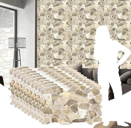 Dundee Deco بانيلات دندي ديكو ثلاثية الأبعاد من الحجر الصناعي بي في سي بني بيج 32 قدم × 21 قدم 98 سم × 63 سم ديكور تصميم داخلي بانيل جدران 67 قدم مربع 062 متر مربع كل عبوة تحتوي على 10 قطع