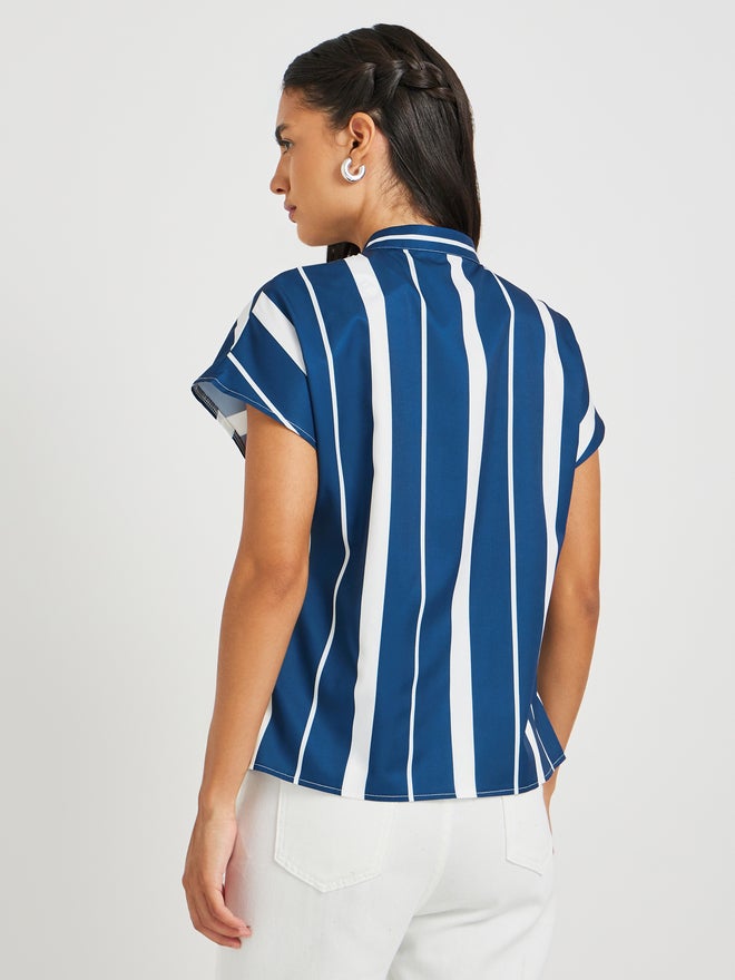 Take Two Take Two Striped Mandarin Collar Buttoned Top  - Image 5