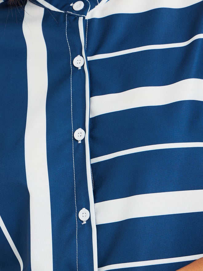 Take Two Take Two Striped Mandarin Collar Buttoned Top  - Image 4