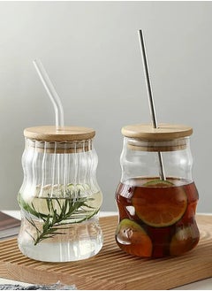Generic Liying 1Pcs Glass Cups with Bamboo Lids and Glass Straw 500ML Shaped Cups, Beer Mug, Cute Tumbler Cup, Ideal for Iced Coffee, Cocktail #1  - Image 4