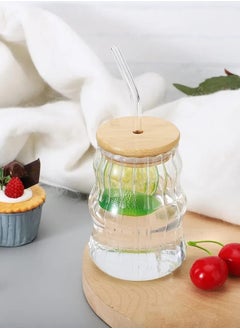 Generic Liying 1Pcs Glass Cups with Bamboo Lids and Glass Straw 500ML Shaped Cups, Beer Mug, Cute Tumbler Cup, Ideal for Iced Coffee, Cocktail #1  - Image 5
