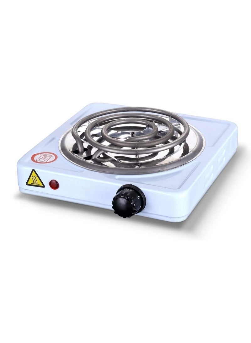 1000-Watt Spiral Electric Burner White with Heat Control Switch | Electric Heater with Single Spiral Burner 