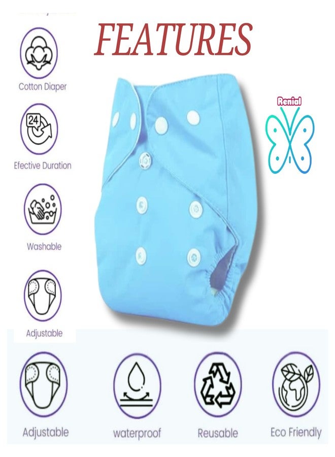 Renial reusable Cloth Diaper with Inserts - Adjustable Size for Babies 3 Months to 3 Years - Single Pack (BLUE) - Image 4