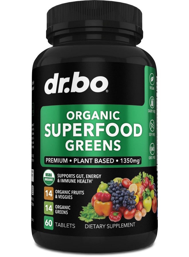 dr.bo Organic Superfood Greens & Fruit Supplements - Energy Super Food Fruits and Veggies Supplement Tablets - Daily Green Veggie Powder Blend Plus Vegetable Foods Alfalfa, Spinach, Cabbage & Spirulina Tabs - Image 1