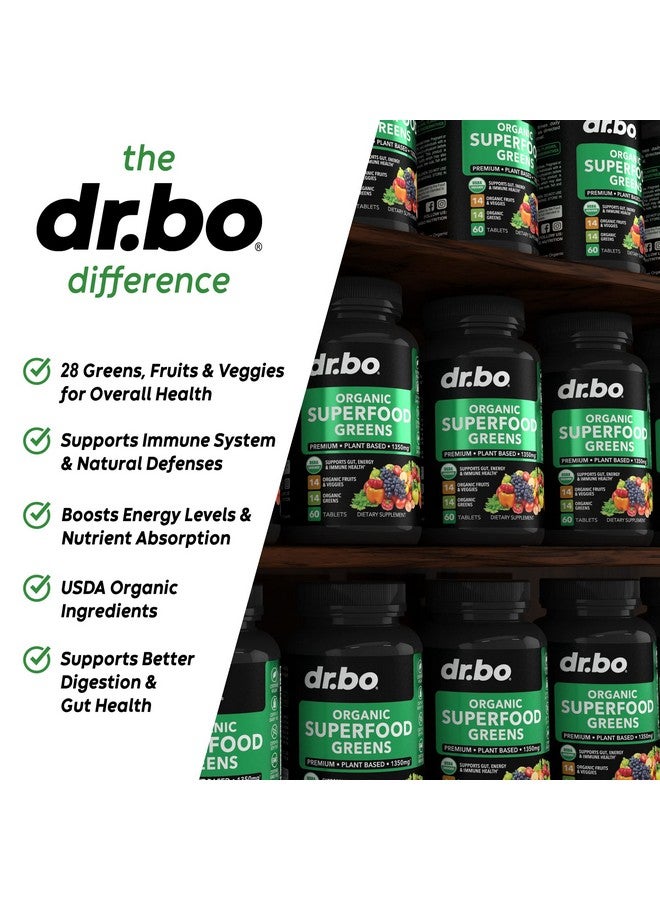 dr.bo Organic Superfood Greens & Fruit Supplements - Energy Super Food Fruits and Veggies Supplement Tablets - Daily Green Veggie Powder Blend Plus Vegetable Foods Alfalfa, Spinach, Cabbage & Spirulina Tabs - Image 3