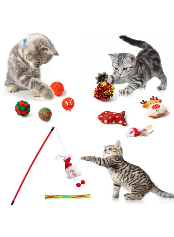 مول مول 6 مجموعة ألعاب قطط تفاعلية مكونة من 11 قطعة تتضمن عصا ريشية ونعناع بري وأجراس متدلية وكرات وألعاب زنبركية للقطط المنزلية، جوارب معلقة لعيد الميلاد للقطط الأليفة - Image 2