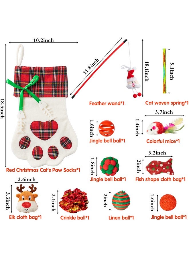 مول مول 6 مجموعة ألعاب قطط تفاعلية مكونة من 11 قطعة تتضمن عصا ريشية ونعناع بري وأجراس متدلية وكرات وألعاب زنبركية للقطط المنزلية، جوارب معلقة لعيد الميلاد للقطط الأليفة - Image 1