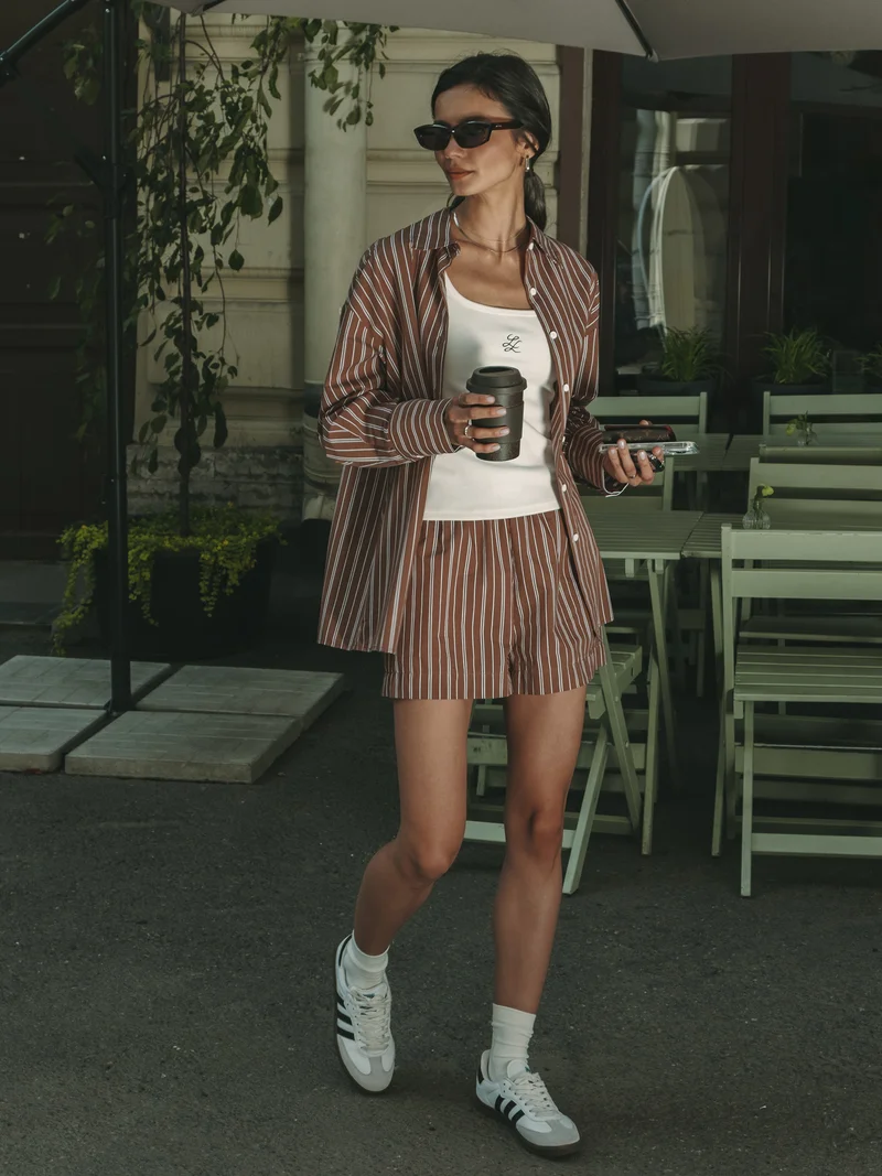 Lichi High-waisted striped shorts