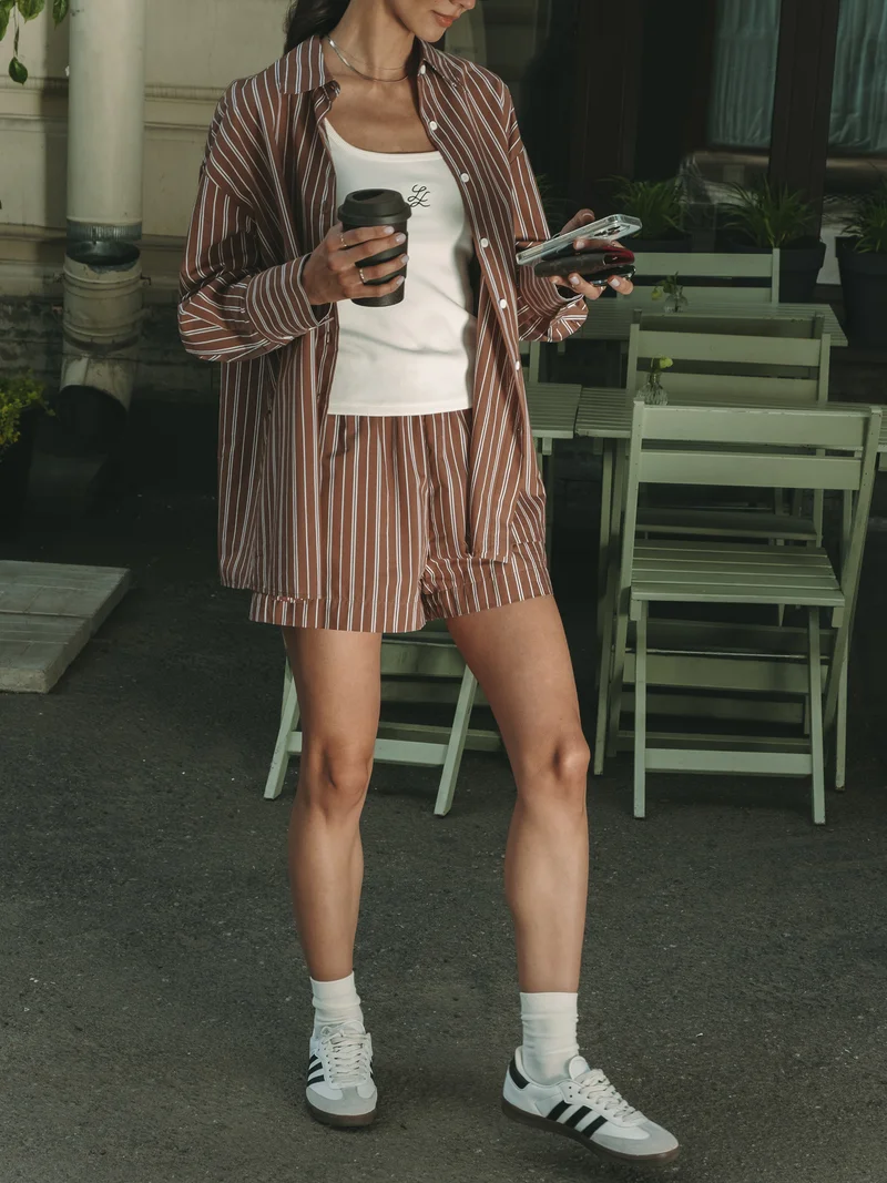 Lichi High-waisted striped shorts