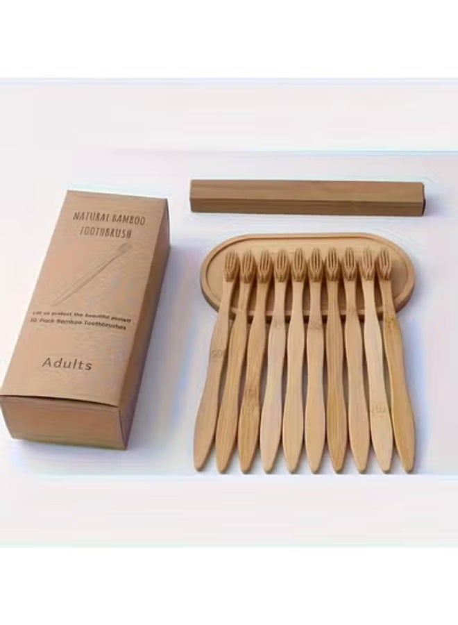 Organic Bamboo Toothbrush for Sensitive Teeth High Quality Wooden Manual Brush for Adults, Oral Care,Daily Life 10pc pack - Image 2