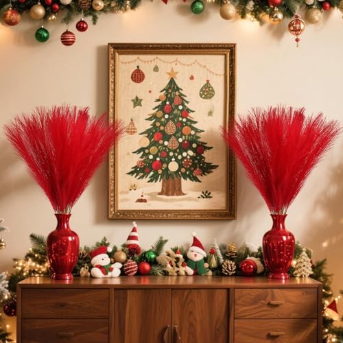 JOLYEAK 30pcs Pampas Grass Decor,21" Artificial Pompous Grass Bulk,Small Vase Filler Pompas Grass for Home Wedding Living Room Wall Party Decoration (Red, 21 Inch 30 Pcs) - Image 5