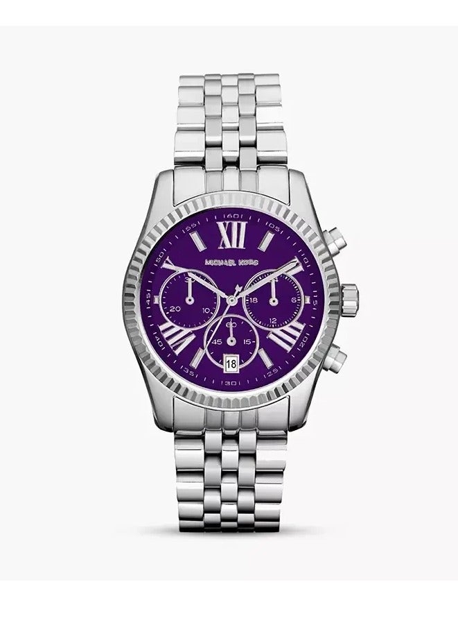 MK Lexington Chronograph Purple Dial Silver Steel Strap Watch For Women - 6223 - Image 1