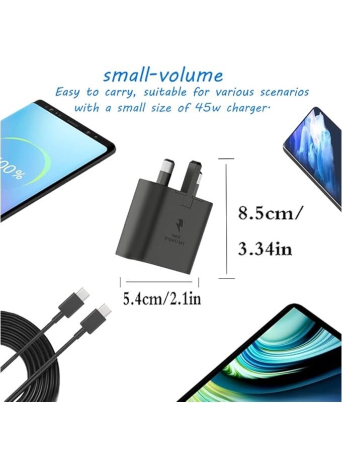 45W Fast Charger adapter, USB C Fast charger plug and 1.5m Type C charging cable, compatible with Samsung Galaxy Galaxy S25 Ultra, S24 Ultra, S23 Ultra, S22, Z Fold 5, A14, A33, A54 USB C charging c - Image 5