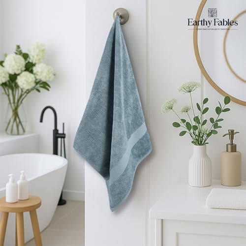 Earthy Fables Premium Bath Towel - 100% Combed Cotton, 600 GSM, Ultra Soft, Quick Dry and Highly Absorbent for Home, Travel and Acne-Prone Skin, 150 x 70 cm, Aqua, Set of 2 - Image 2