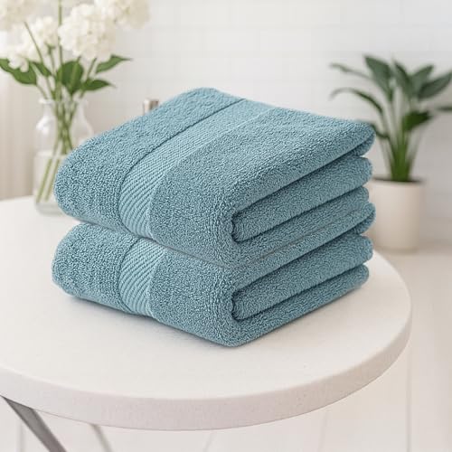 Earthy Fables Premium Bath Towel - 100% Combed Cotton, 600 GSM, Ultra Soft, Quick Dry and Highly Absorbent for Home, Travel and Acne-Prone Skin, 150 x 70 cm, Aqua, Set of 2 - Image 1